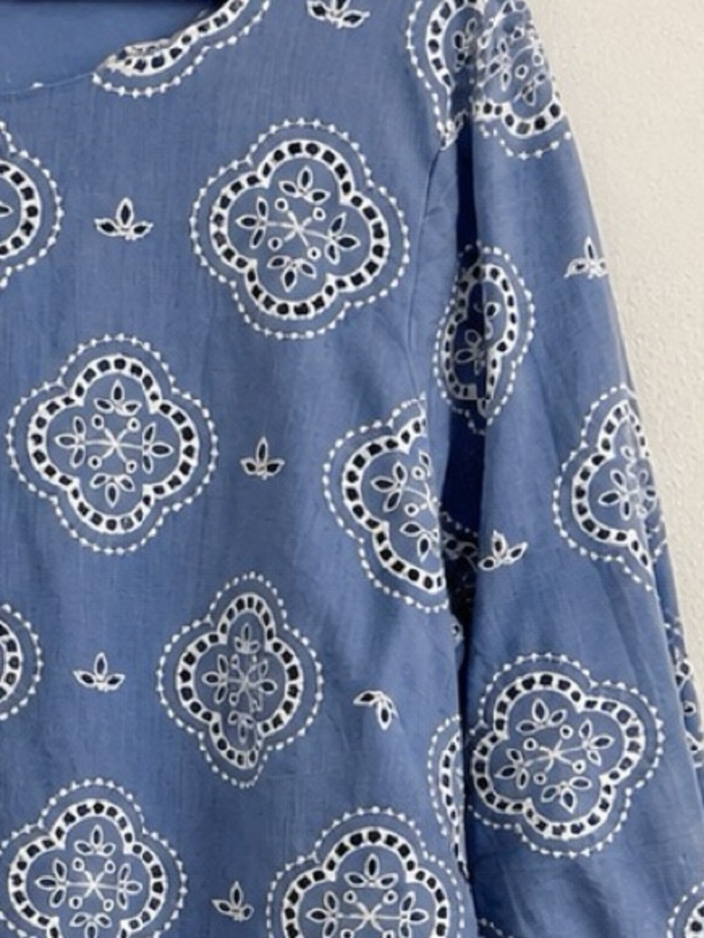 NWT Talbots Plus 20W Blue Eyelet Embroidered Cotton Shift Dress Lined Midi - Picture 6 of 8